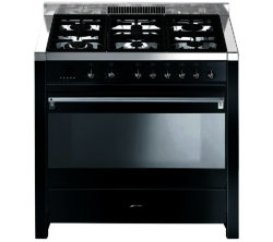 SMEG  Opera 90 Dual Fuel Range Cooker - Black & Stainless Steel